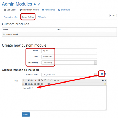 The Create New User module area of the Admin Modules page.