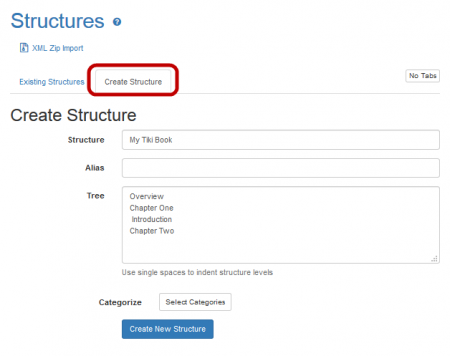 Create new  structures area of  Structures page.