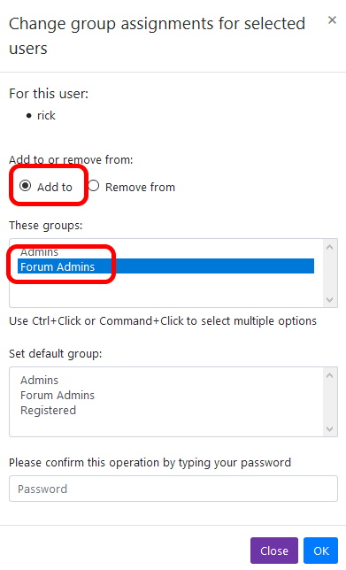 Assign User to Groups  page