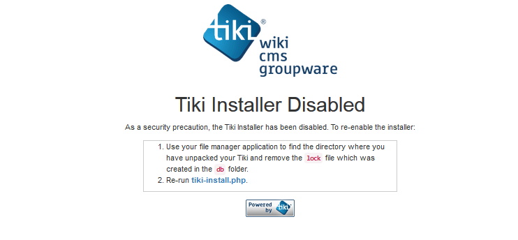 Tiki Installer Disabled warning