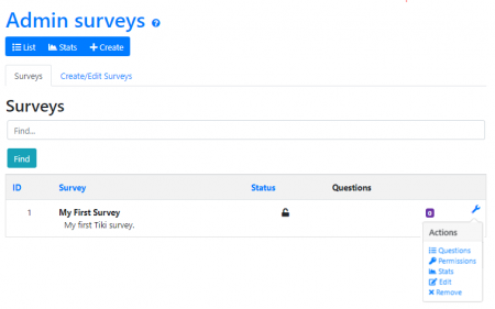 Admin Surveys page