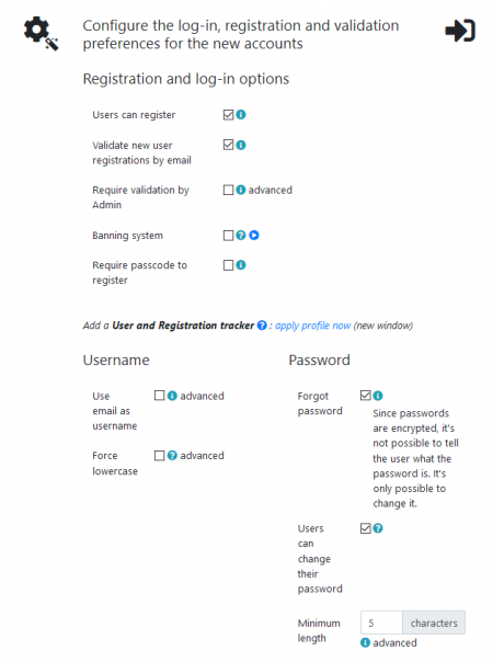 Registration and login options