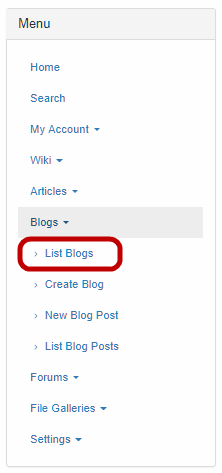 Select List Blogs from the Blog menu in the Menu module.