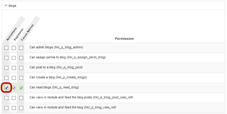 Enabling blog permissions.