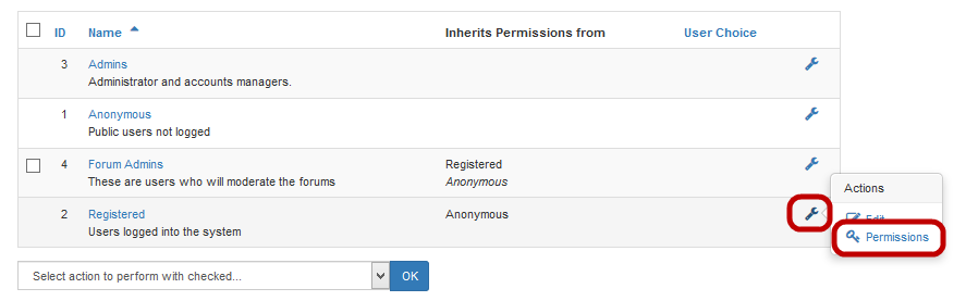 Assigning permissions to the Registered group.