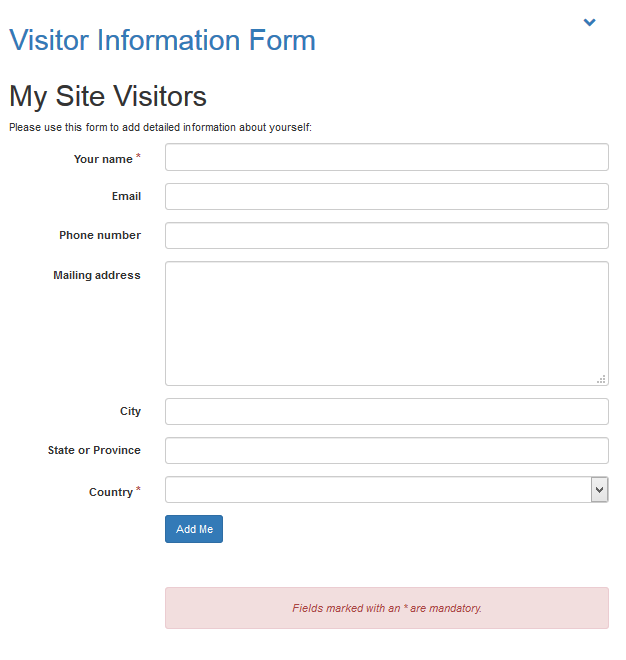 Visitor Information  page