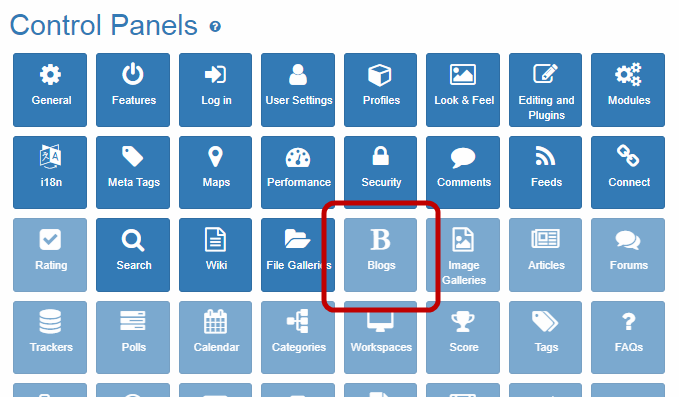 The Control Panels page showing disabled items.