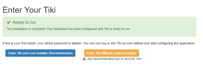 Tiki Installer page.